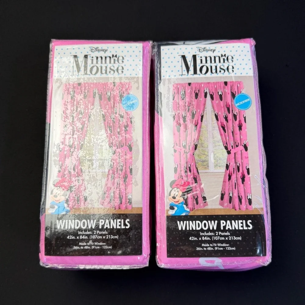 2 Disney Minnie Mouse Curtains 2 Panel Set 42x84 Pink Microfiber Room Decor NEW